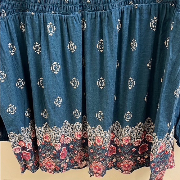 Torrid Size 1 Blue Smocked Button Front Collared Blouse - Picture 9 of 9